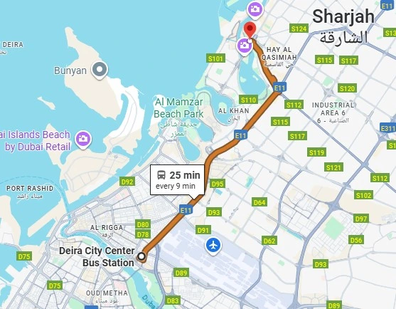E307 Bus Route map