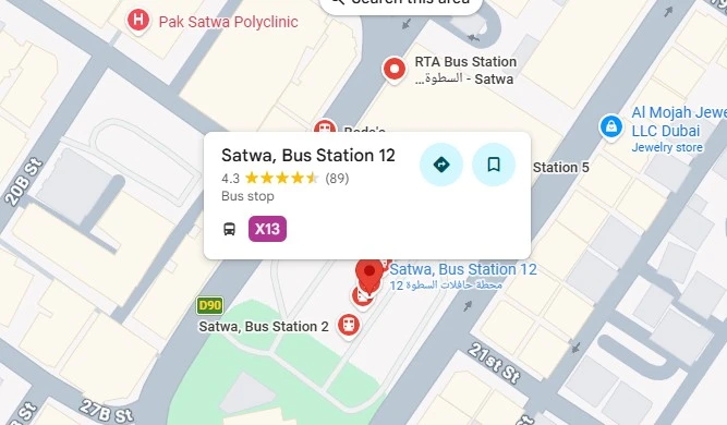 Al Satwa Bus Station location