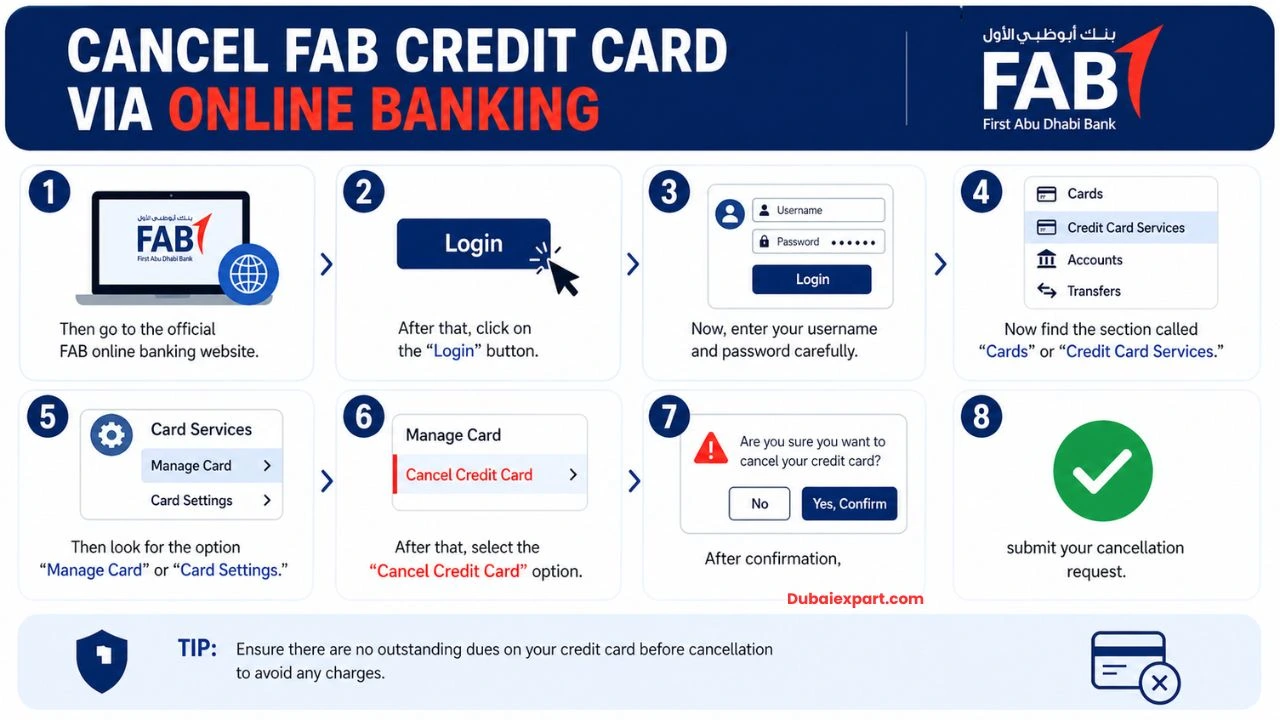Cancel FAB Credit Card via Online Banking