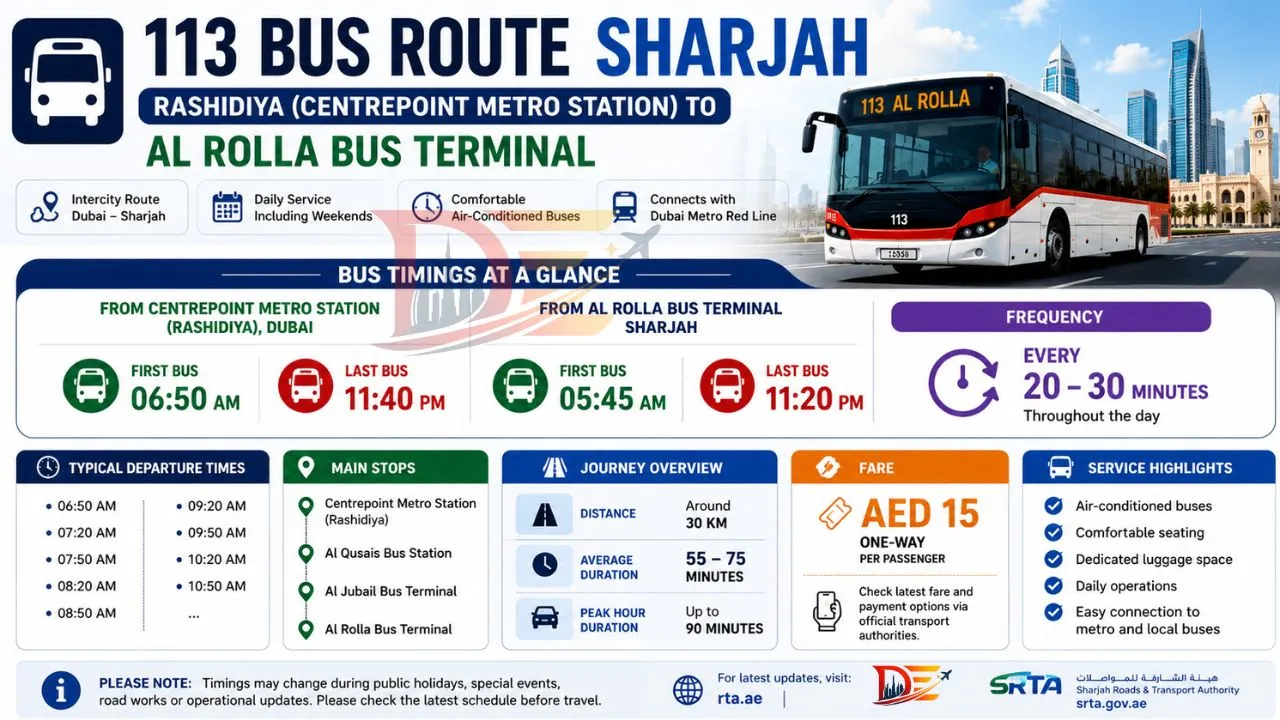 Rashidiya to Sharjah Bus Timings 2026
