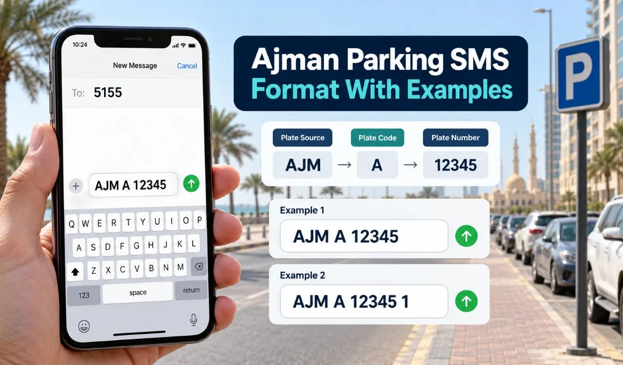 Ajman parking SMS Format